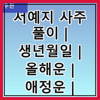 서예지 사주 풀이 | 생년월일 | 올해운 | 애정운 | 건강운